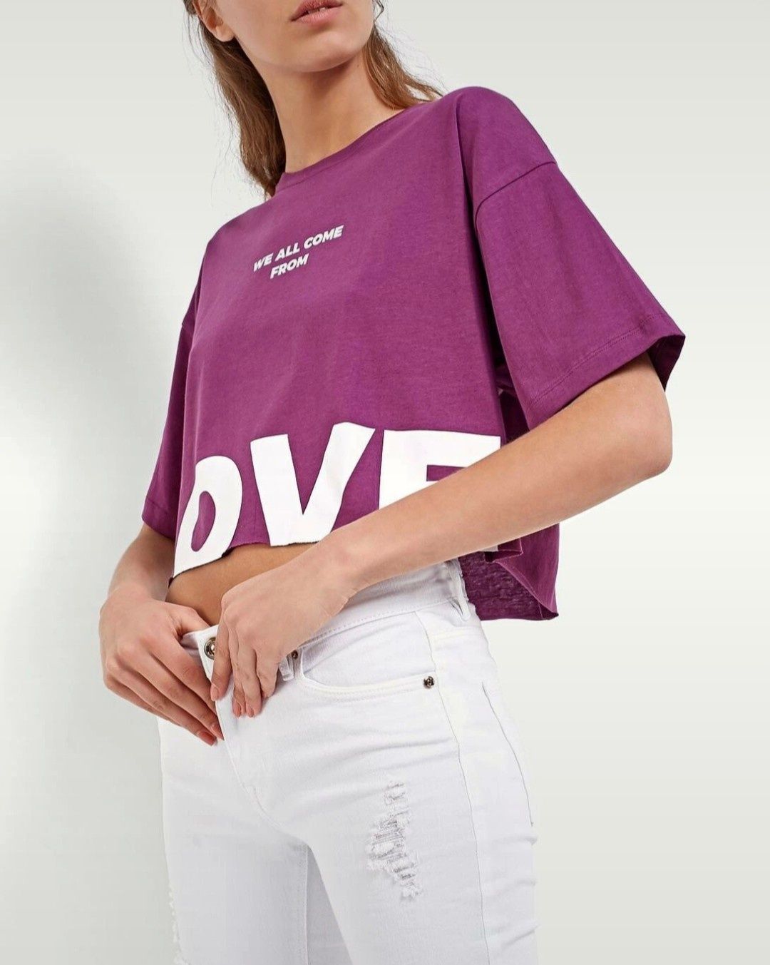 Nowy krótki t-shirt crop top Stradivarius r. L