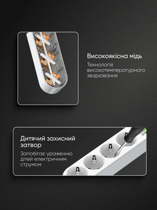 Мережевий фільтр подовжувач переноска на 4 розетки розгалужувач із юсб