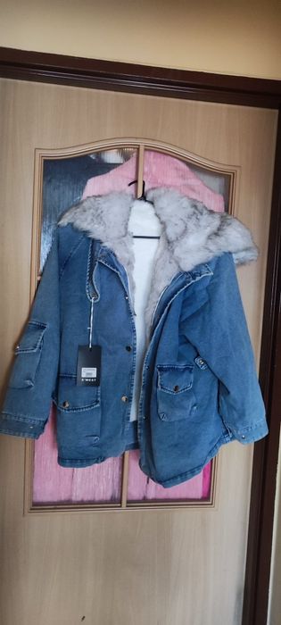 Jeansowa kurtka z futerkiem L