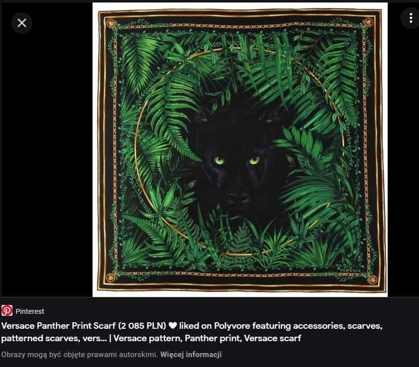 Versace Jedwabna apaszka szal chusta Pantera Joungle UNIKAT Obraz