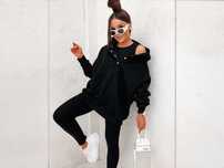 Komplet 3 częściowy dresowy damski czarny legginsy + bluza + top UNI