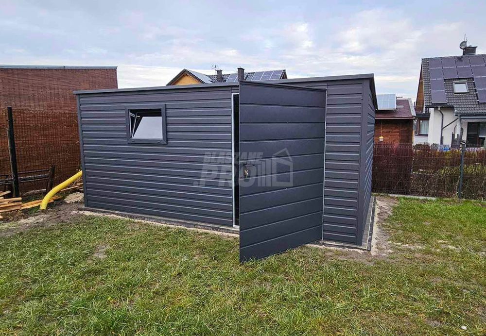 Domek Ogrodowy Schowek 6x3  okno Antracyt - dach spad w tył  GP352