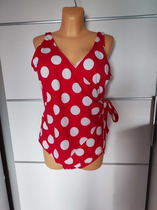 Simply Be r 52 strój jednoczęściowy różowy w grochy plus size