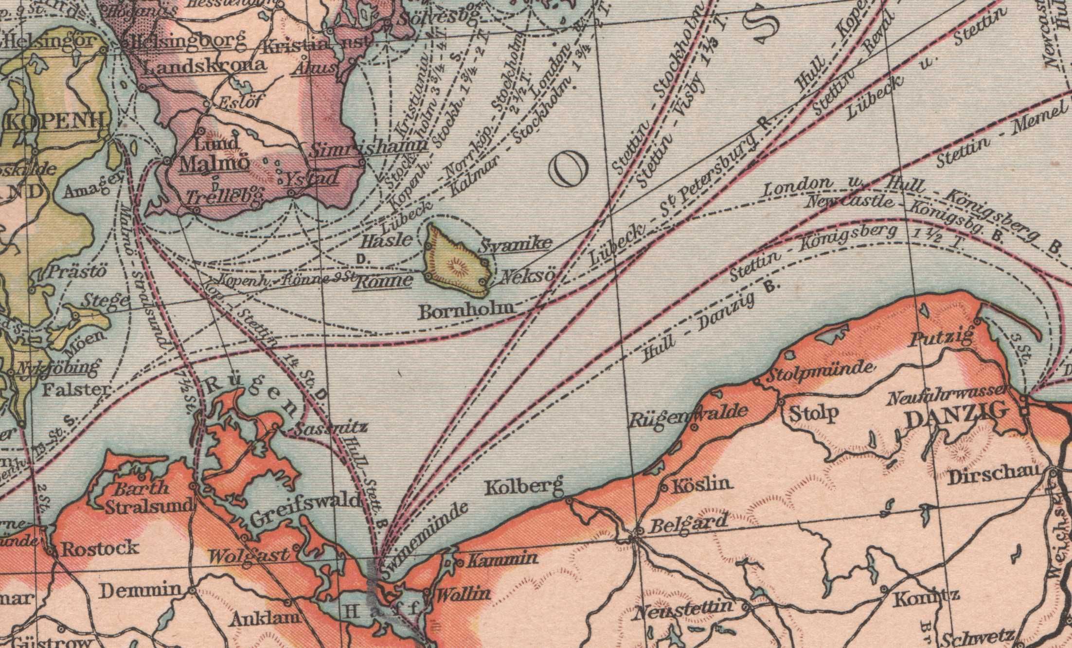 Bałtyk M. Północne Trasy parowców 1893 r. Autentyk