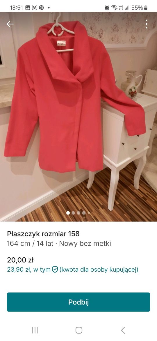 Płaszczyk rozmiar 158