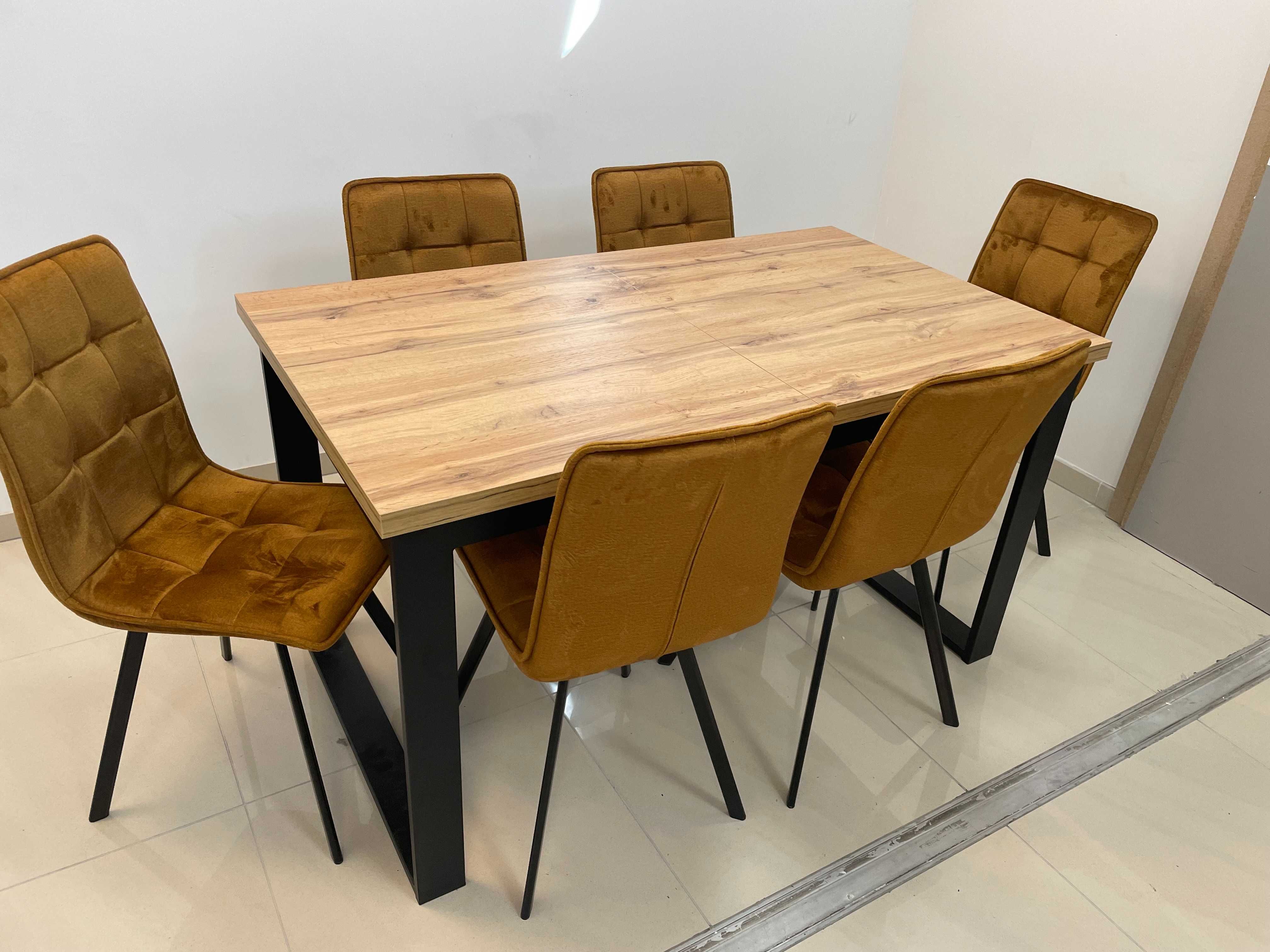 (616) Stół Iris rozkładany + 6 krzeseł, nowe, loft 2099 zł