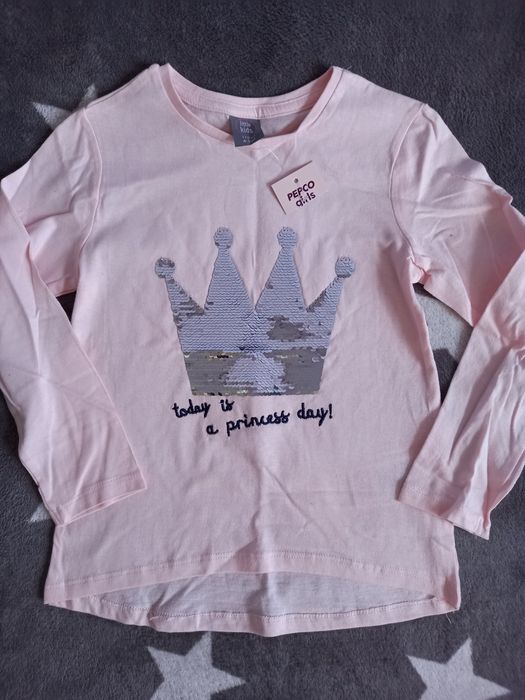 NOWA bluzka koszulka tshirt pepco 110 korona cekiny princess urodziny