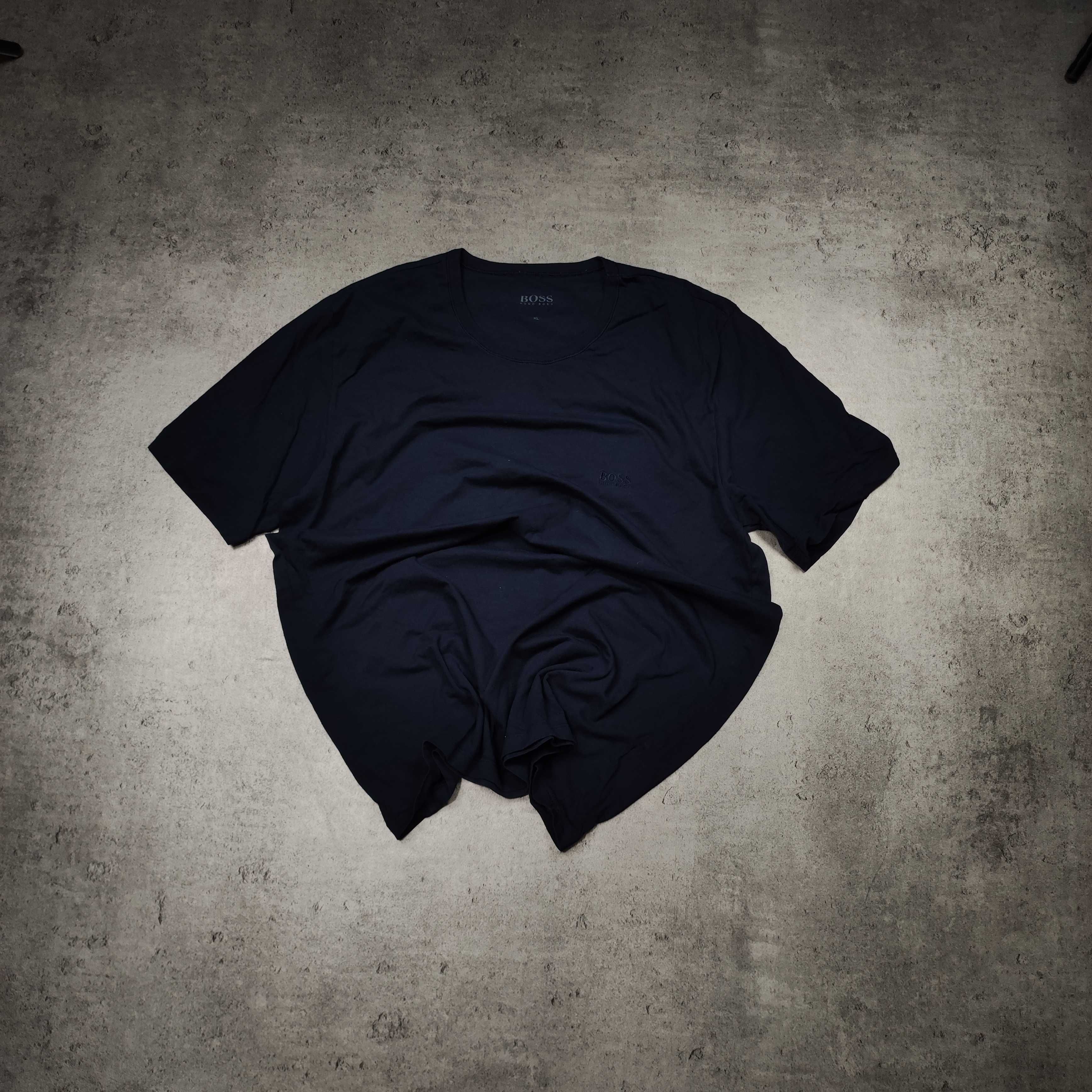 MĘSKA Klasyczna Granatowa Bawełniana Koszulka Hugo Boss Haft Logo