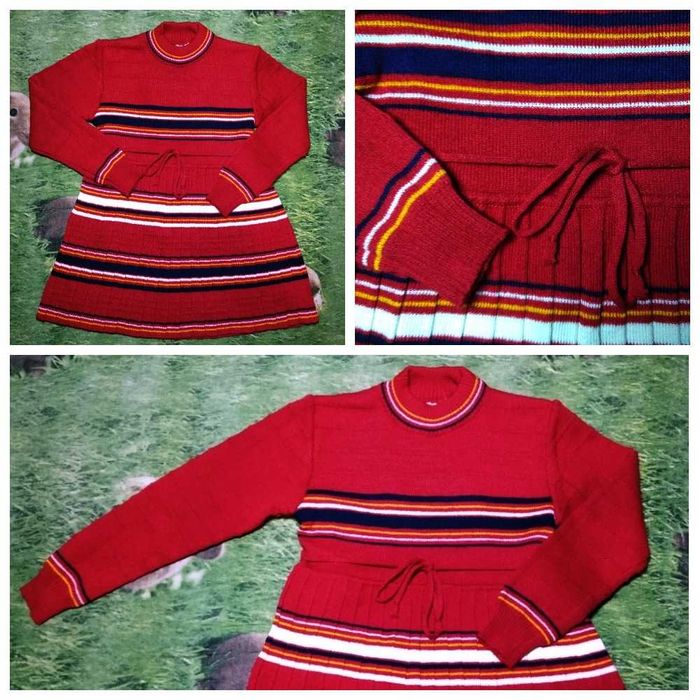 Червона тепла сукня теплое платье красное с плиссировкой на девочку