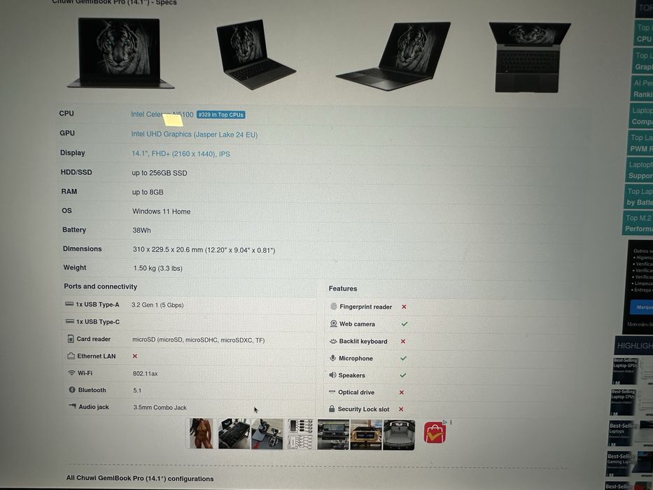 Portatil Chuwi GemiBook PRO 14.1 8GB, 256 GB SSD