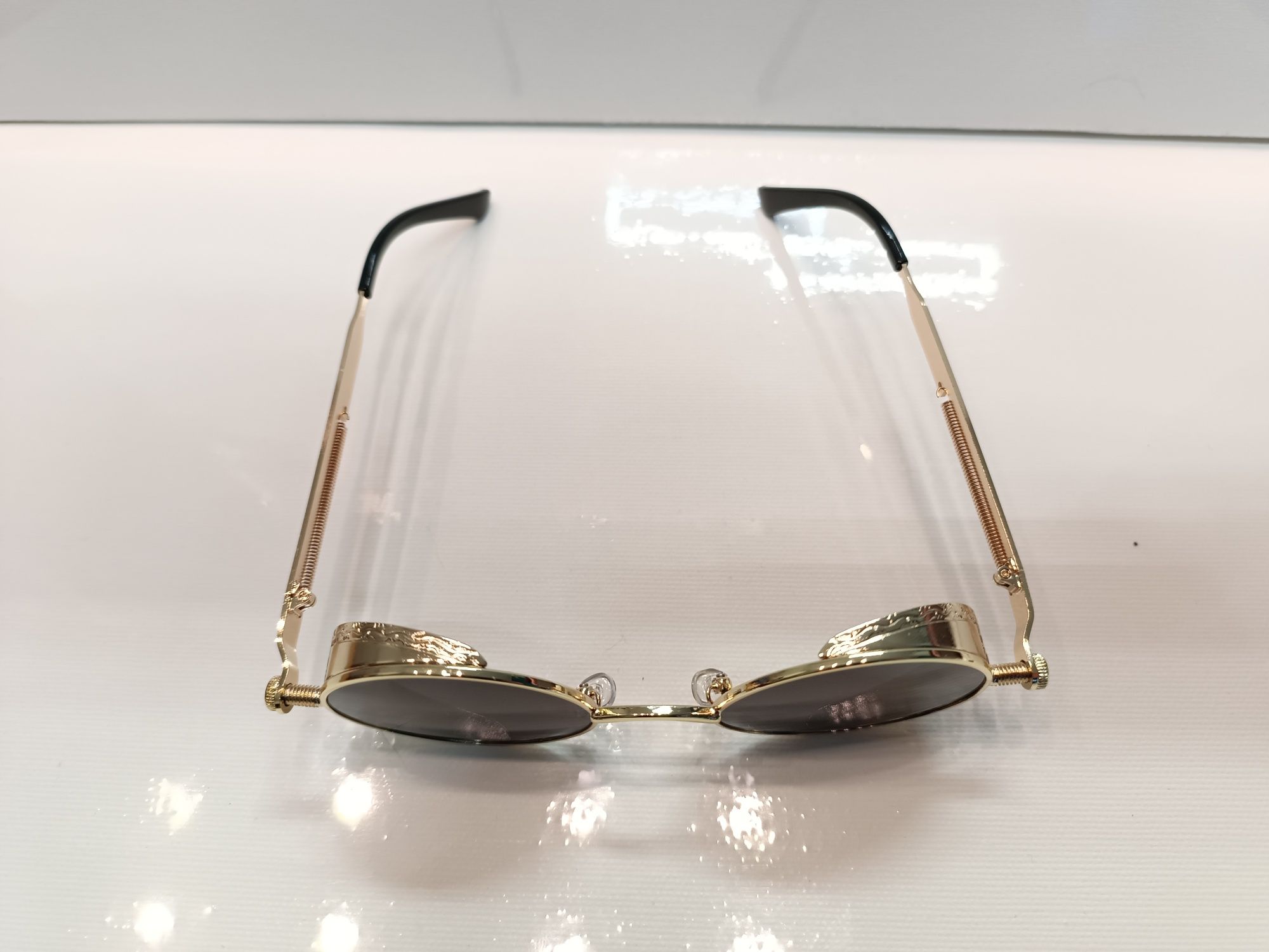 Okulary przeciwsłoneczne okrągłe Lenonki steampunk złote oprawki