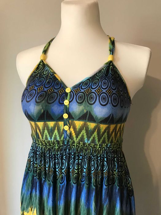 Cudowna tunika boho r. 38/40 niebiesko żółto zielona sukienka hippie