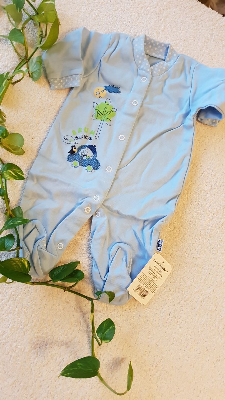 Pajacyk 56 cm bawełna śpiochy piżama kaftanik body kombinezon