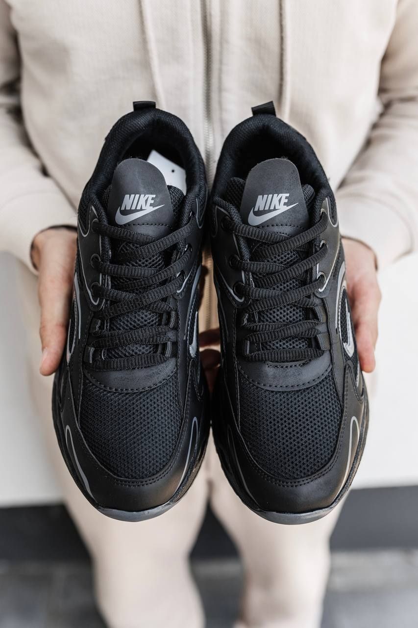 Мужские кроссовки Nike кожа сетка Найк весна-лето черные ( 40-44 )