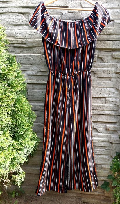 Kombinezon paski hiszpańki styl folk etno spodnie falbana paski