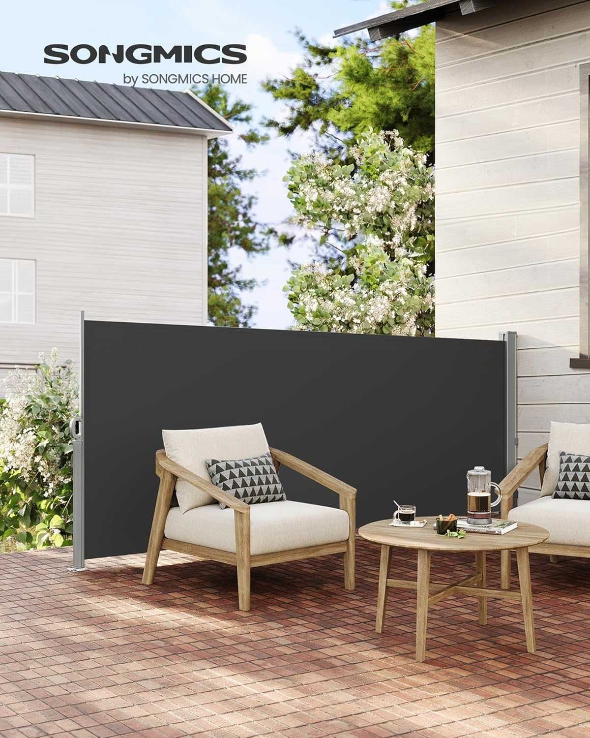 Markiza boczna wysuwana 140x300cm szara stal nierdzewna antracyt WADA