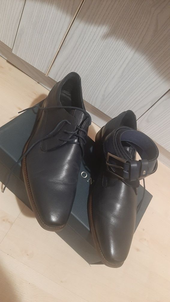Garnitur męski Garnitex NIEBIESKI + buty, pasek