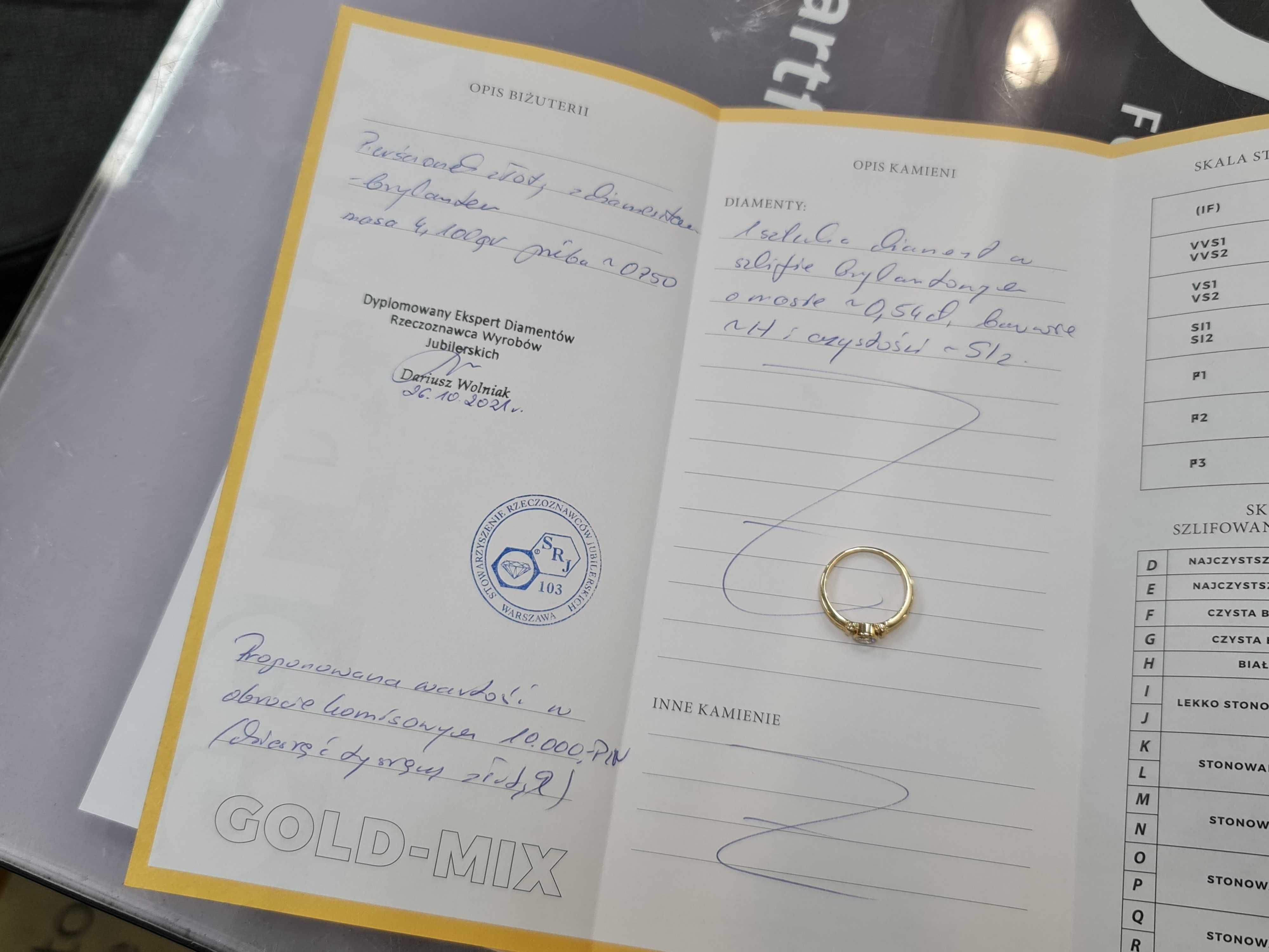0.54 CT! Piękny złoty pierścionek/ 750/ 4.10 gram/ R15.5