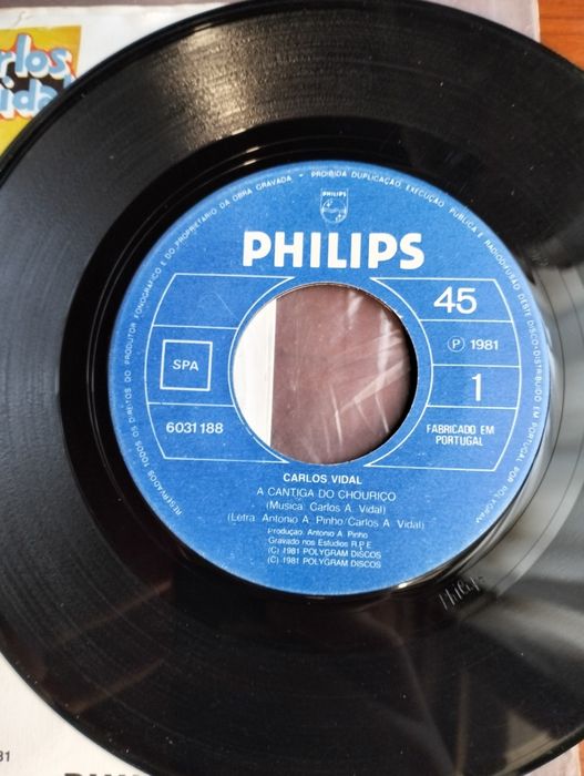Disco de vinil single Carlos Vidal - A Cantiga do Chouriço'