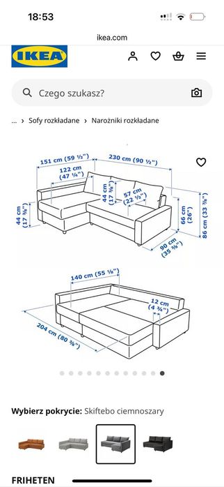 Narożnik rozkładany ikea z pojemnikiem na posciel