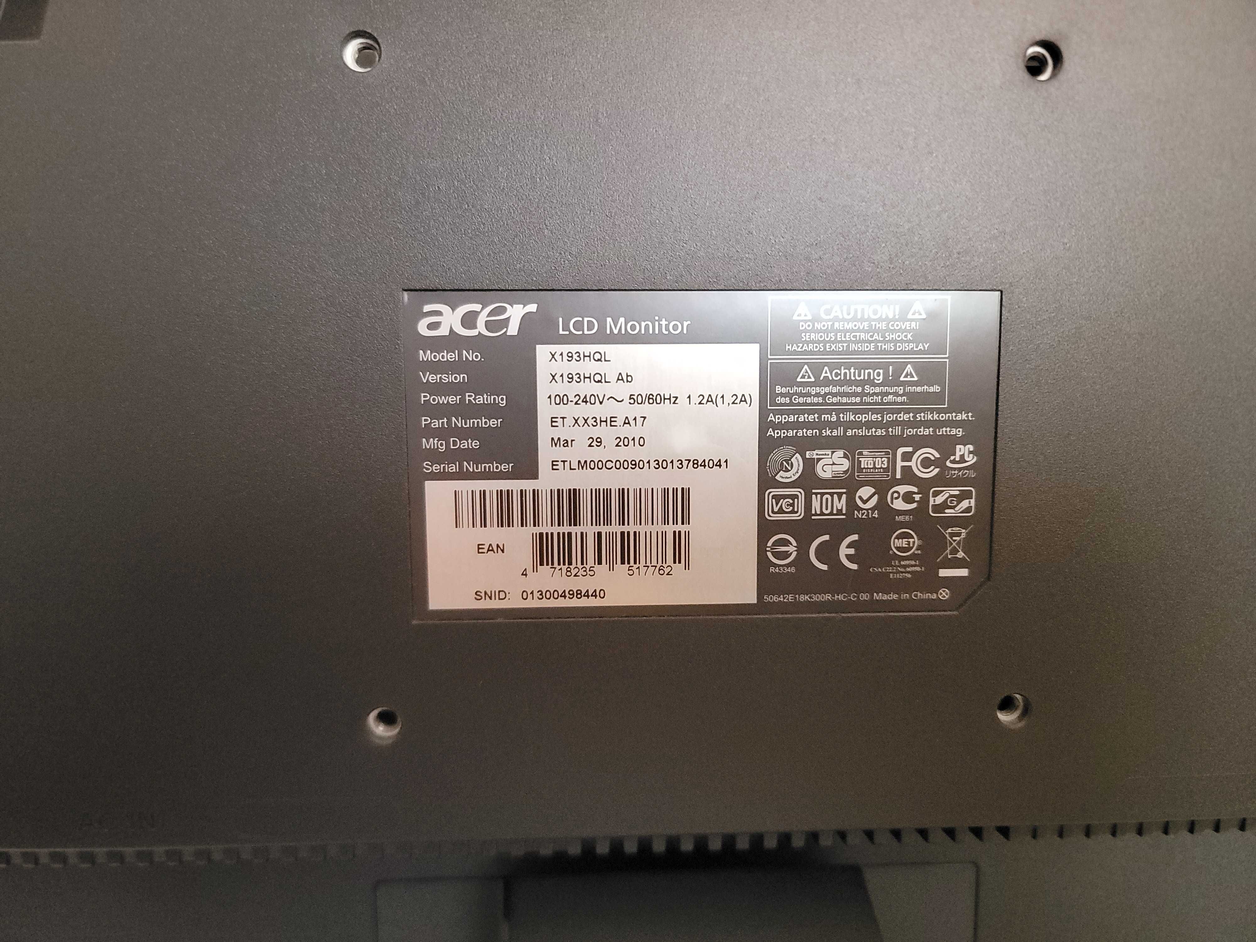 Monitor ACER X193HQL em excelente estado