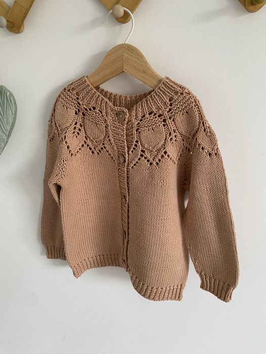 Sweter handmade 92 brzoskwiniowy bawełna ażurowy wzorek