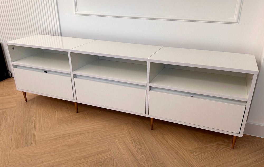 Szafka Pod Telewizor Szafka RTV Komoda Biały Połysk 150x30x44,5 cm