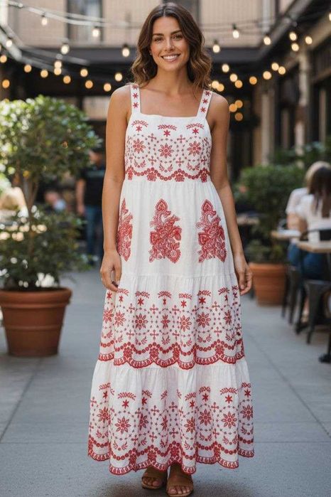 Платье-сарафан белый с вышивкой из хлопка F&F, р. XL
