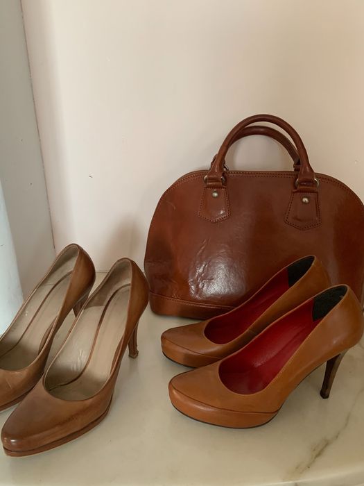 Zestaw buty wraz z torebką skórzane nowe.