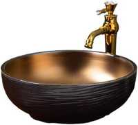 Umywalka ceramiczna Nablatowa okrągła złota