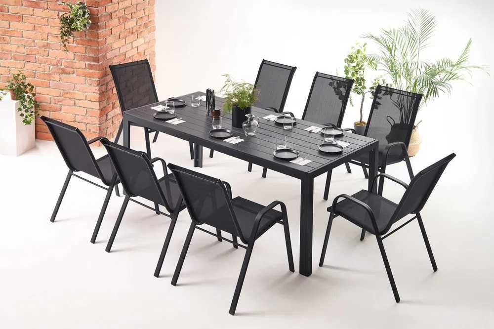 Stół Ogrodowy POLYWOOD Taras DREWNO ALUMINIUM Czarny 200 cm