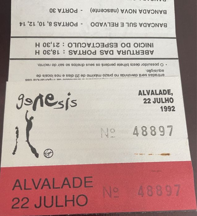 Vários bilhetes Vintage / Bryan Adams / Genesis / Chris Burgh