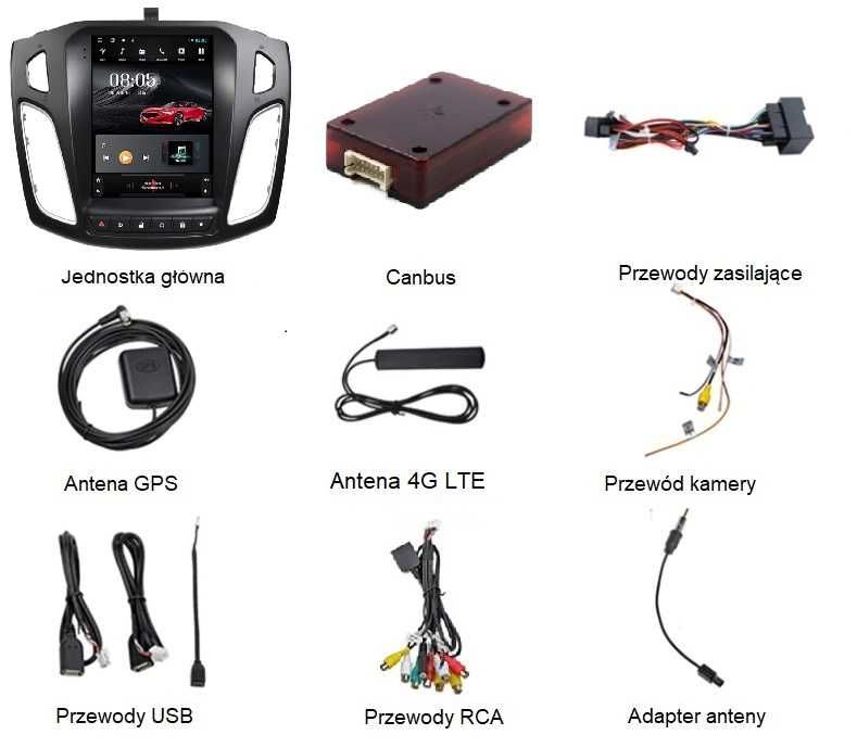 Radio 2 din android Focus 3 Tesla 6GB RAM Nawi,Bluetooth,DSP,Raty