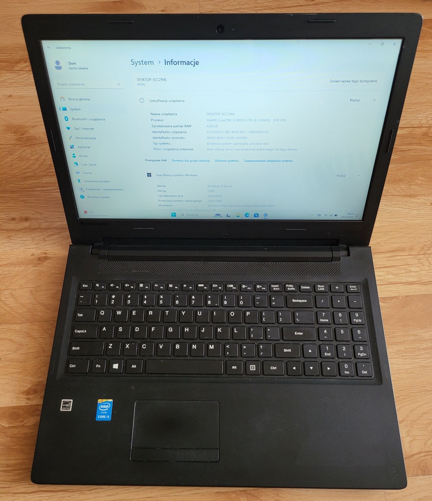 Lenovo 100-15ibd i3 5005 8GB DDR3 SSD 120GB Win11