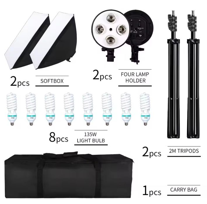 Softobox zestaw z 4 mocnymi lampami 135 W