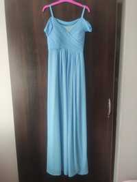 Charm's Paris błękitna sukienka rozmiar S opadające ramiona rozcięcie