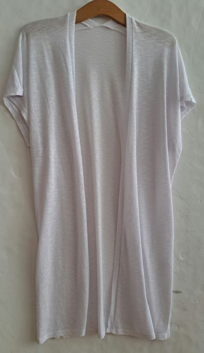 Kardigan Biały Lekki, Letni, Krótki Rękaw, Narzutka, Roz. L/XL