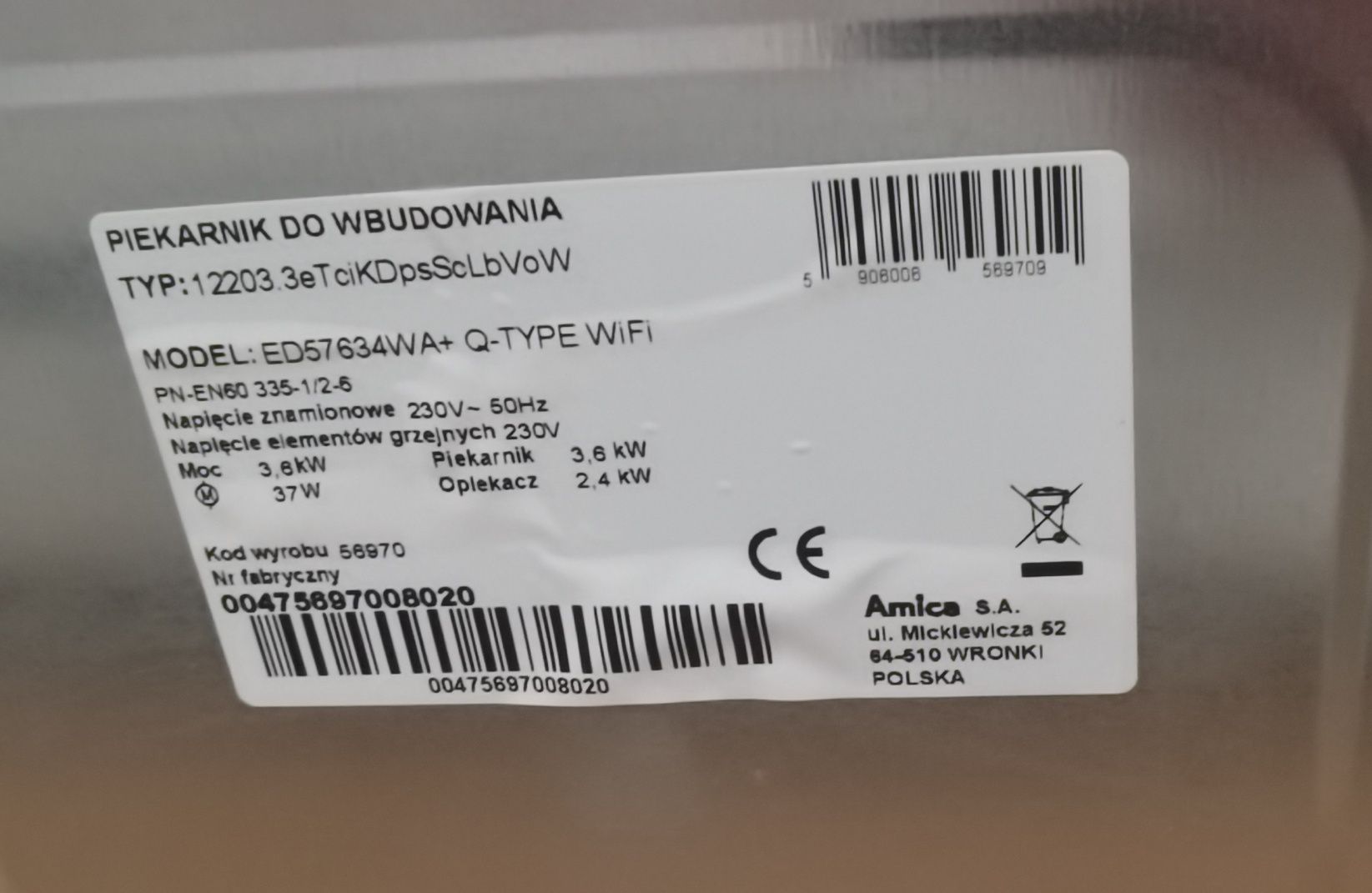 Piekarnik AMICA ED57634WA+ Q-TYPE WiFi