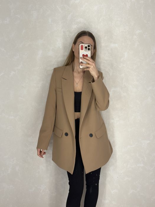 Піджак класичний жіночий коричневий подовжений універсальний XS-M