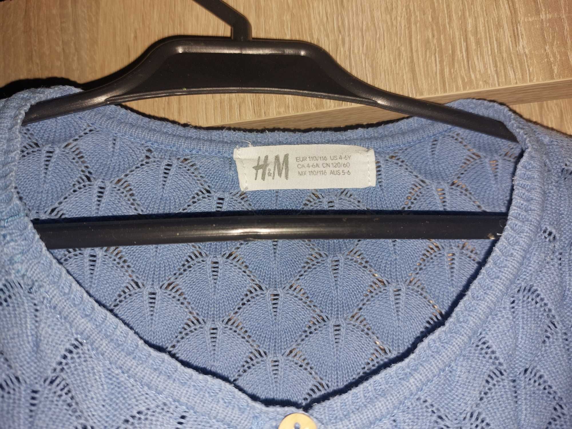 Sweterek kardigan H&M niebieski bawełniany bawełna 110 116
