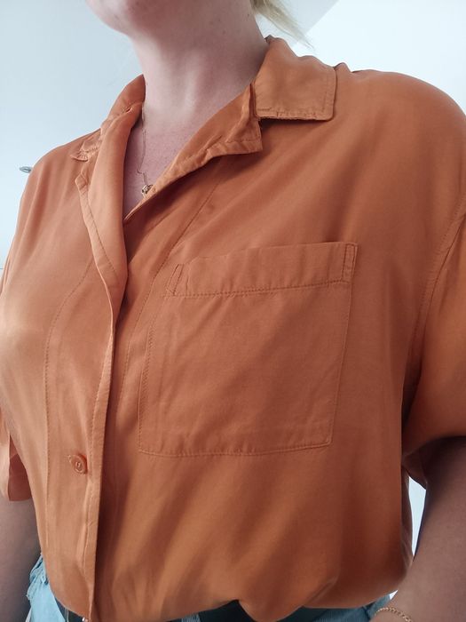 Luźna zwiewna koszula Crop top oversize wiskoza H&M bluzka krótki ręka