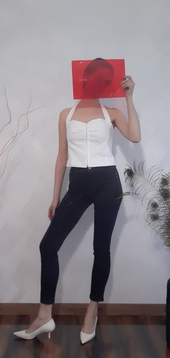 Glam rock denim Black jeans Czarne dżinsy skinny z cyrkoniami