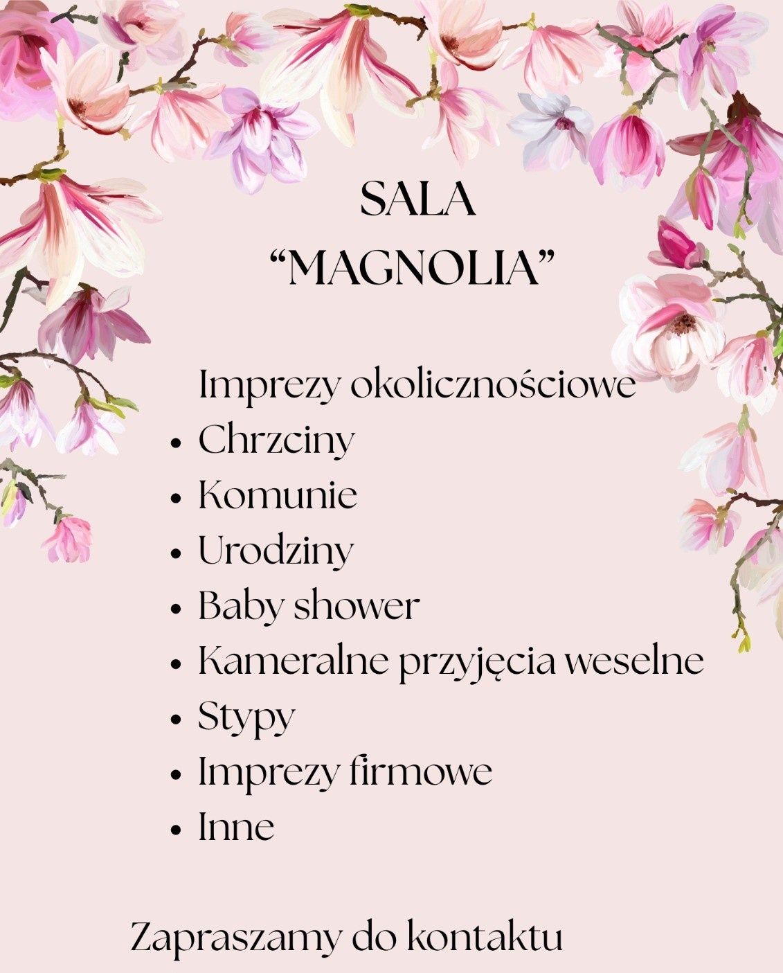 Sala na wynajem - Imprezy okolicznościowe