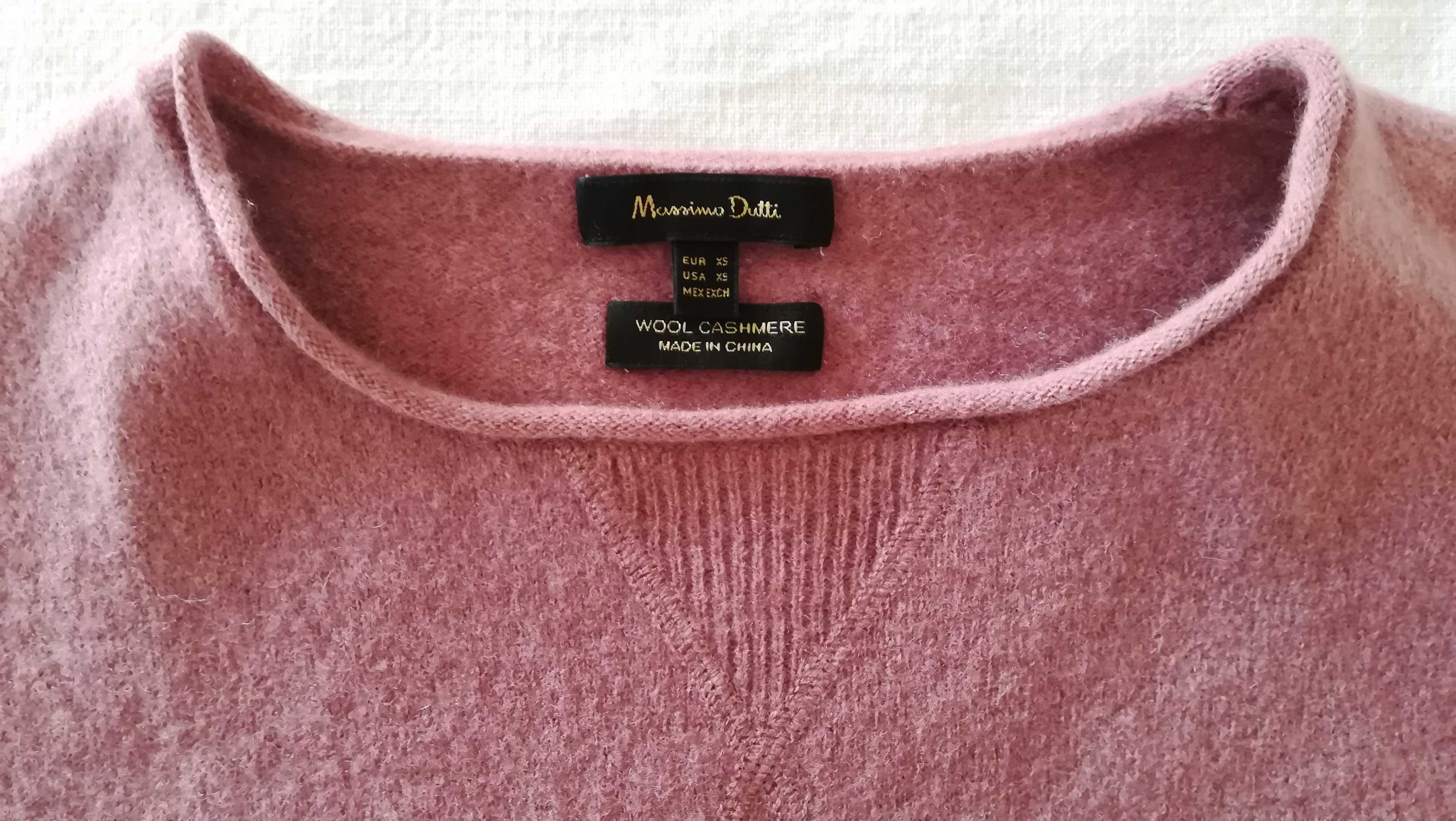 Camisola caxemira lã rosa Massimo Dutti, tamanho XS