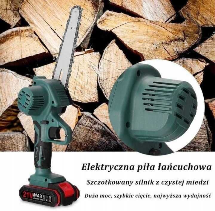 PIŁA ŁAŃCUCHOWA Akumulatorowa RĘCZNA 2 Baterie 1200w do Cięcia Drewna