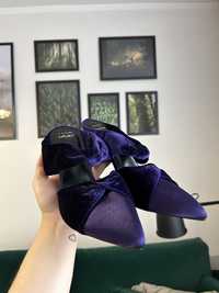 Szpilk sandalki fioletowe z kokardką