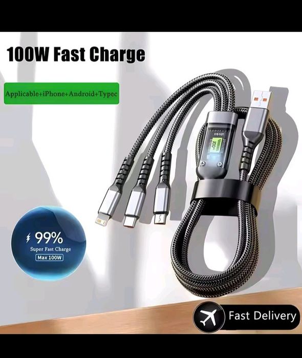 Kabel do ładowania telefonu 3w1 100w.
