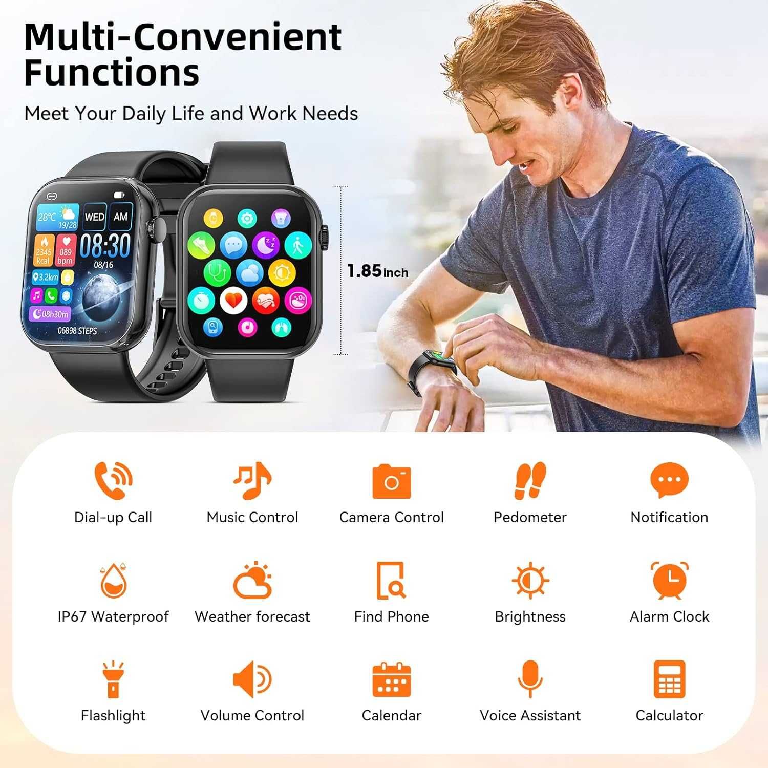 Smartwatch dla mężczyzn i kobiet z Bluetooth i funkcją głośnomówiącą