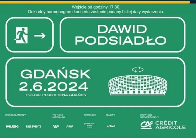 Dawid Podsiadło Gdańsk 2.06.2024 2bilety w sektorze 4