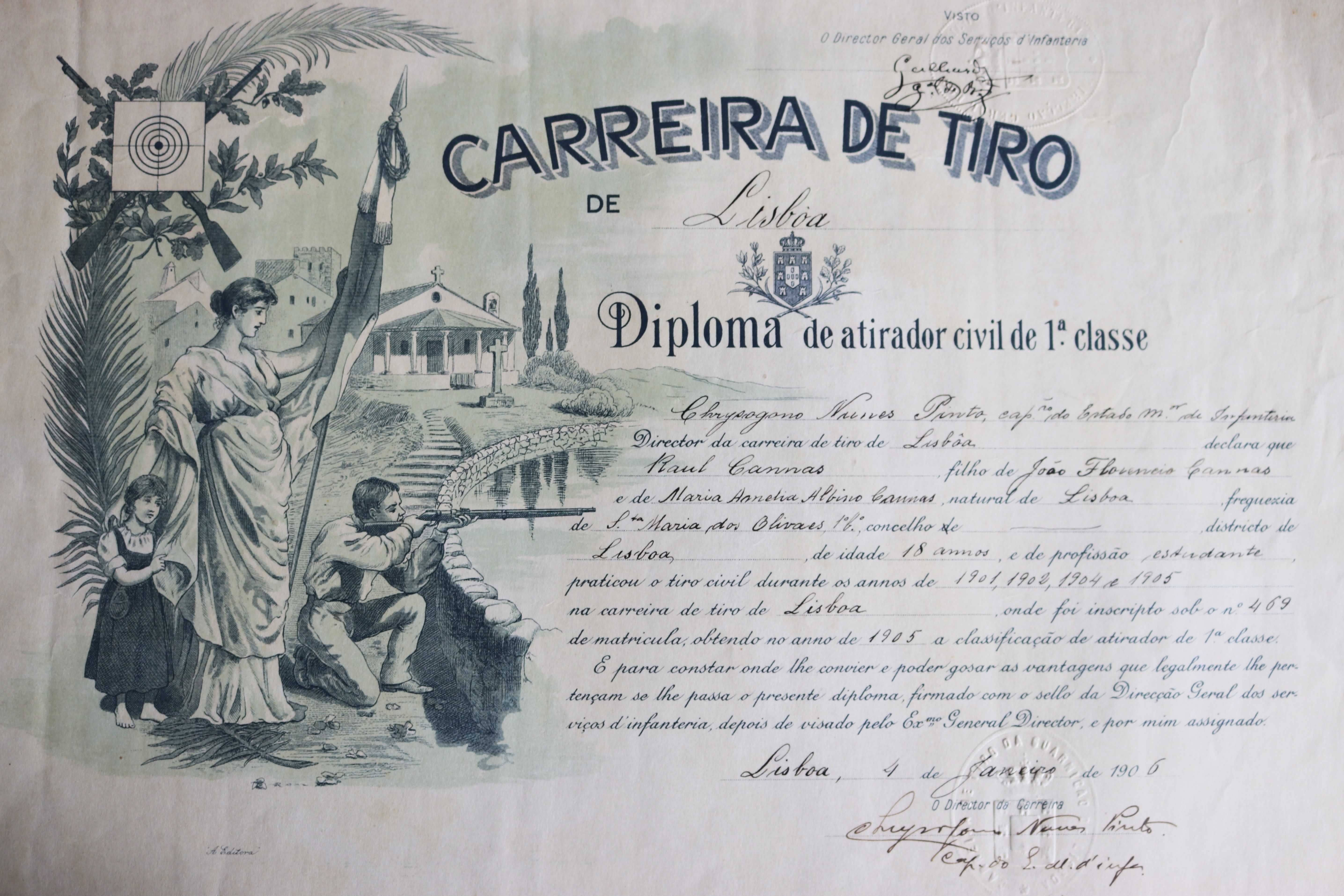 Diploma de atirador civil de 1ª classe 1906 Carreira de Tiro Lx